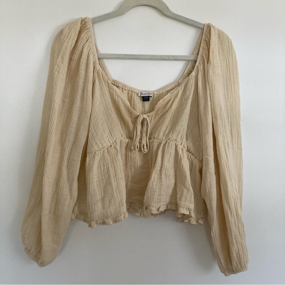American Eagle Cream Long Sleeve Blouse